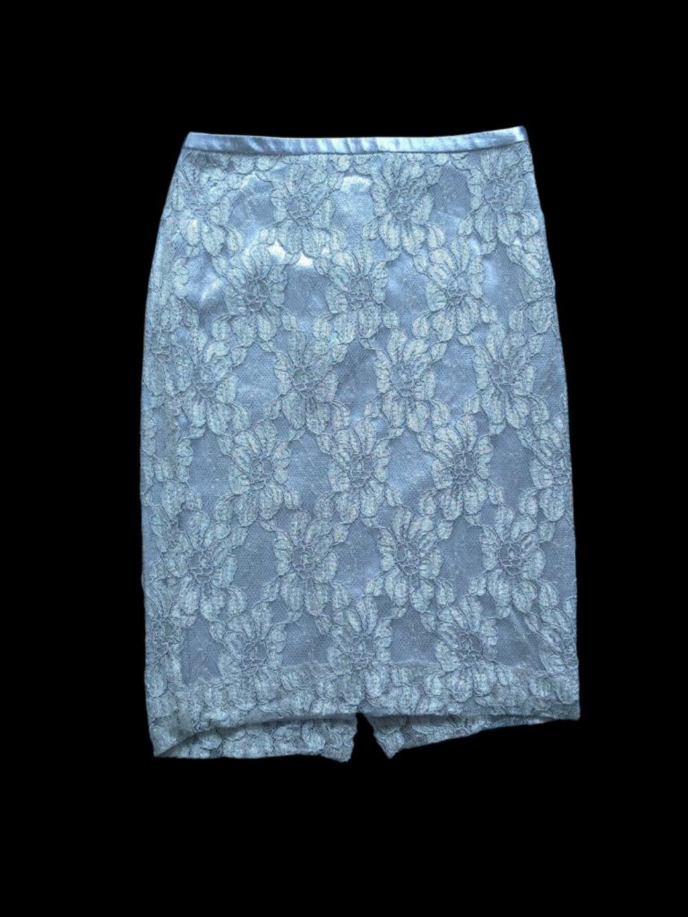 The Limited Silver Satin Lace Overlay Pencil Skirt Vintage Scandal Petite 6 EUC